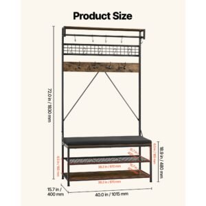 hall tree, 72 in coat rack with shoe bench, 2 tier freestanding shoe rack storage organizer with hooks, hanging rod and wire shelf, steel frame entrance coat holder for entry, bedroom, closet