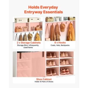 hall tree with bench and shoe storage, 42" wide, entryway hall tree with bench, hanging hooks, storage shelves, adjustable shoe shelves, wooden furniture for mudroom, entryway, hallway, white