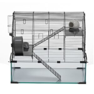 hamster cage, 360° viewing transparent hamster habitats, small animal cage, 22.8 x 15 x 21.3 in, ventilated pet mouse cages with water bottle, portable hamster house for rats, guinea pigs