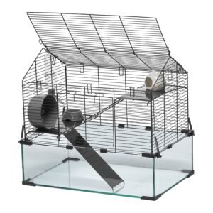hamster cage, 360° viewing transparent hamster habitats, small animal cage, 22.8 x 15 x 21.3 in, ventilated pet mouse cages with water bottle, portable hamster house for rats, guinea pigs