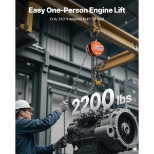 hand chain hoist, 1 ton 2200 lbs capacity, manual chain block with upgrade g80 galvanized chain, 10 ft lifting height, heavy duty pulley hoist for garage warehouse automotive machinery, orange