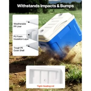 hard cooler, 21qt portable rolling cooler with wheels, leak resistant coolbox keeps contents cool for 48 hours, ice retention insulated chests, ultra light for outdoor picnics, grill, camping