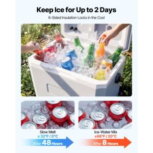 hard cooler, 24qt portable cooler, leak resistant coolbox keeps contents cool for 48 hours, insulated chests with ice retention and heavy duty handle, ultra light for camping, concerts, sports