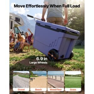 hard cooler, 45qt portable rolling cooler with wheels, leak resistant coolbox keeps contents cool for 48 hours, ice retention insulated chests, ultra light for outdoor picnics, grill, camping