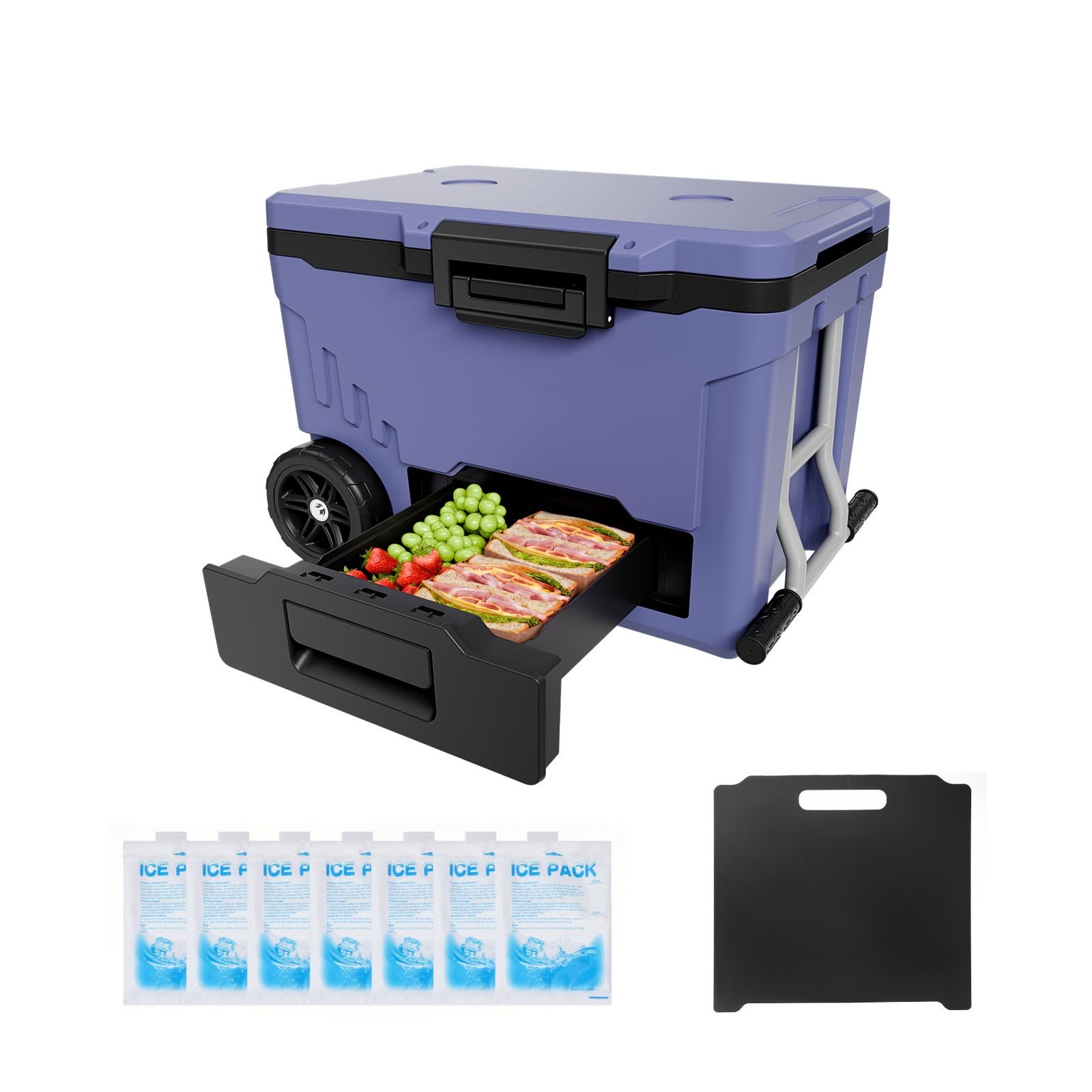 hard cooler, 45qt portable rolling cooler with wheels, leak resistant coolbox keeps contents cool for 48 hours, ice retention insulated chests, ultra light for outdoor picnics, grill, camping