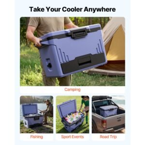 hard cooler, 50qt portable cooler, leak resistant coolbox keeps contents cool for 48 hours, insulated chests with ice retention and heavy duty handle, ultra light for camping, concerts, sports