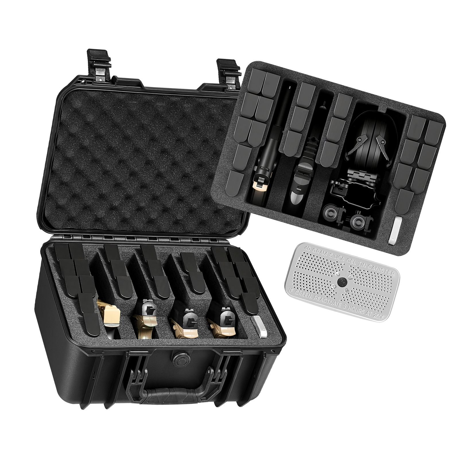 hard pistol case, heavy duty hard gun case with xpe foam lining, waterproof pistol storage box with customizable interior & handle for gun, lenses, camera, gear, tsa compliant, 15.9x12.5x7.5 in