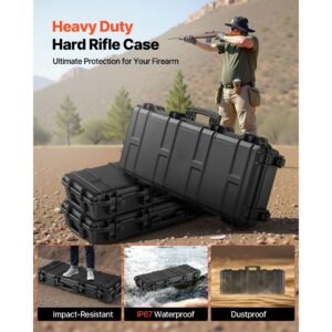 hard rifle case, lockable rifle case with 4 layers pre cut foams, 36 in gun storage with wheels, ip67 waterproof & dustproof pistol storage cases for rifles, shotguns, airsoft guns, black