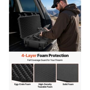 hard rifle case, lockable rifle case with 4 layers pre cut foams, 36 in gun storage with wheels, ip67 waterproof & dustproof pistol storage cases for rifles, shotguns, airsoft guns, black