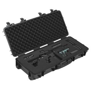 Hard Rifle Case, Lockable Rifle Case with 4 Layers Pre-cut Foams, 36 in Gun Storage with Wheels, IP67 Waterproof & Dustproof Pistol Storage Cases for Rifles, Shotguns, Airsoft Guns, Black