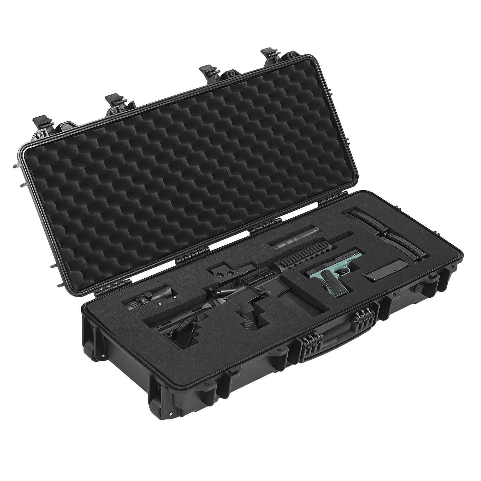 hard rifle case, lockable rifle case with 4 layers pre cut foams, 36 in gun storage with wheels, ip67 waterproof & dustproof pistol storage cases for rifles, shotguns, airsoft guns, black