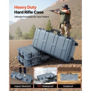 hard rifle case, lockable rifle case with 4 layers pre cut foams, 36 in gun storage with wheels, ip67 waterproof & dustproof pistol storage cases for rifles, shotguns, airsoft guns, grey