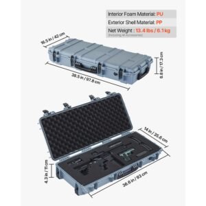 hard rifle case, lockable rifle case with 4 layers pre cut foams, 36 in gun storage with wheels, ip67 waterproof & dustproof pistol storage cases for rifles, shotguns, airsoft guns, grey