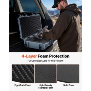 hard rifle case, lockable rifle case with 4 layers pre cut foams, 36 in gun storage with wheels, ip67 waterproof & dustproof pistol storage cases for rifles, shotguns, airsoft guns, grey