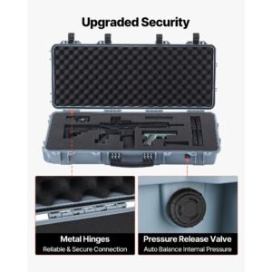 hard rifle case, lockable rifle case with 4 layers pre cut foams, 36 in gun storage with wheels, ip67 waterproof & dustproof pistol storage cases for rifles, shotguns, airsoft guns, grey