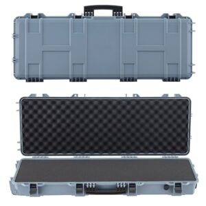 Hard Rifle Case, Lockable Rifle Case with Pre-cut Foams, 42 in Movable Gun Storage with Wheels, IP67 Waterproof & Dustproof Pistol Storage for Rifle, Shotgun, Airsoft Gun, Grey