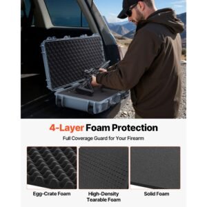hard rifle case, lockable rifle case with pre cut foams, 42 in movable gun storage with wheels, ip67 waterproof & dustproof pistol storage for rifle, shotgun, airsoft gun, grey