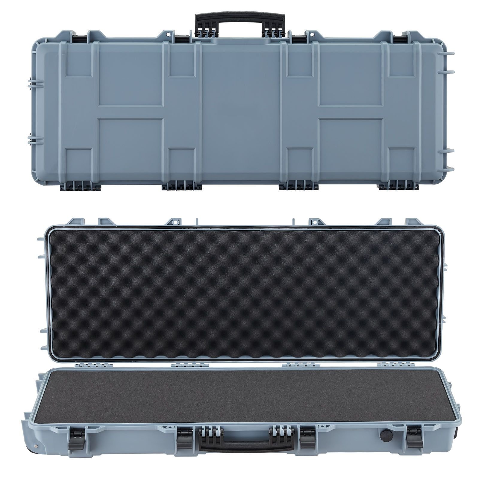 hard rifle case, lockable rifle case with pre cut foams, 42 in movable gun storage with wheels, ip67 waterproof & dustproof pistol storage for rifle, shotgun, airsoft gun, grey
