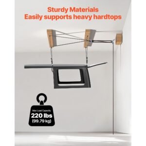hard top remover lift, 220 lbs, jeep hardtop removal storage roof hoist with anti drop system, easy one person operation, supports 8 16 in ceiling, for 2 door & 4 door jeep wrangler jk jl & ford
