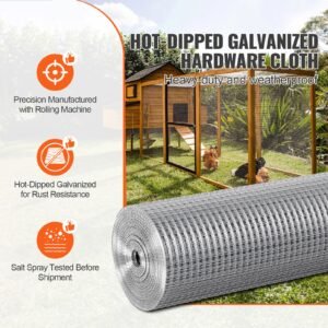 hardware cloth 1/2 inch 48 inch x 100 ft 19 gauge chicken wire fence, hot dip galvanized after welding metal wire mesh roll, garden plant welded fencing roll supports poultry netting cage fence