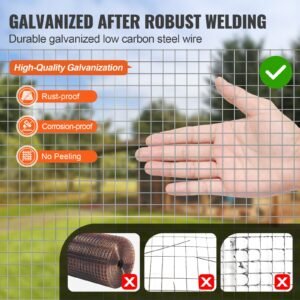 hardware cloth 1/2 inch 48 inch x 100 ft 19 gauge chicken wire fence, hot dip galvanized after welding metal wire mesh roll, garden plant welded fencing roll supports poultry netting cage fence
