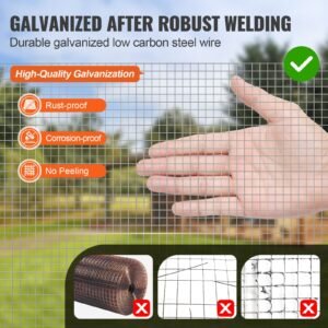hardware cloth 1/4 inch 48 inch x 100 ft 23 gauge chicken wire fence, hot dip galvanized after welding metal wire mesh roll, garden plant welded fencing roll supports poultry netting cage fence