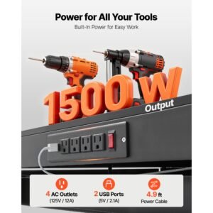 hardwood workbench, 242.5 lbs weight capacity, 47.2 inch heavy duty workbench with pegboard, 4 ac outlets & 2 usb ports, 4.9 ft cable & 30 hooks, garage work bench with drawer for workshop