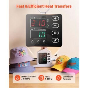 hat heat press machine, 8.5 x 4 in large heating plate, with caps stretcher, precise temperature & time control, heat press for hats and caps, for htv iron on and sublimation projects, white