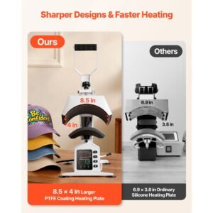 hat heat press machine, 8.5 x 4 in large heating plate, with caps stretcher, precise temperature & time control, heat press for hats and caps, for htv iron on and sublimation projects, white