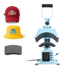 Hat Heat Press Machine, with 2 Interchangeable Platens and Caps Stretcher, Precise Temperature & Time Control, Heat Press for Hats and Caps, for HTV Iron On and Sublimation Projects, Light Blue