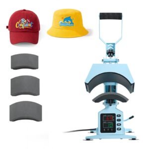 Hat Heat Press Machine, with 4 Interchangeable Platens and Caps Stretcher, Precise Temperature & Time Control, Heat Press for Hats and Caps, for HTV Iron On and Sublimation Projects, Light Blue