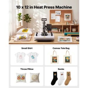 heat press machine 12 x 10 in sublimation press machine swing away, heat up fast and even, digital precise time and temperature control, for t shirts, canvas tote bag, pillowcases, socks