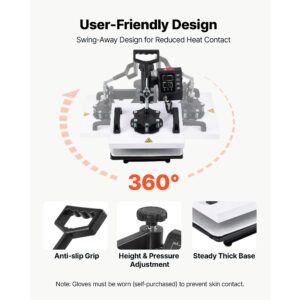 heat press machine 12 x 10 in sublimation press machine swing away, heat up fast and even, digital precise time and temperature control, for t shirts, canvas tote bag, pillowcases, socks