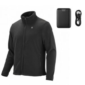 Heated Fleece Jacket for Men, Heated Sweatshirt with 7.4V 16000mAh Rechargeable Power Bank Pack, 6 Heating Zones, 3 Temp Levels, 3h/6h/10h Warmth, for Winter Outdoor Camping, Black, XL Size