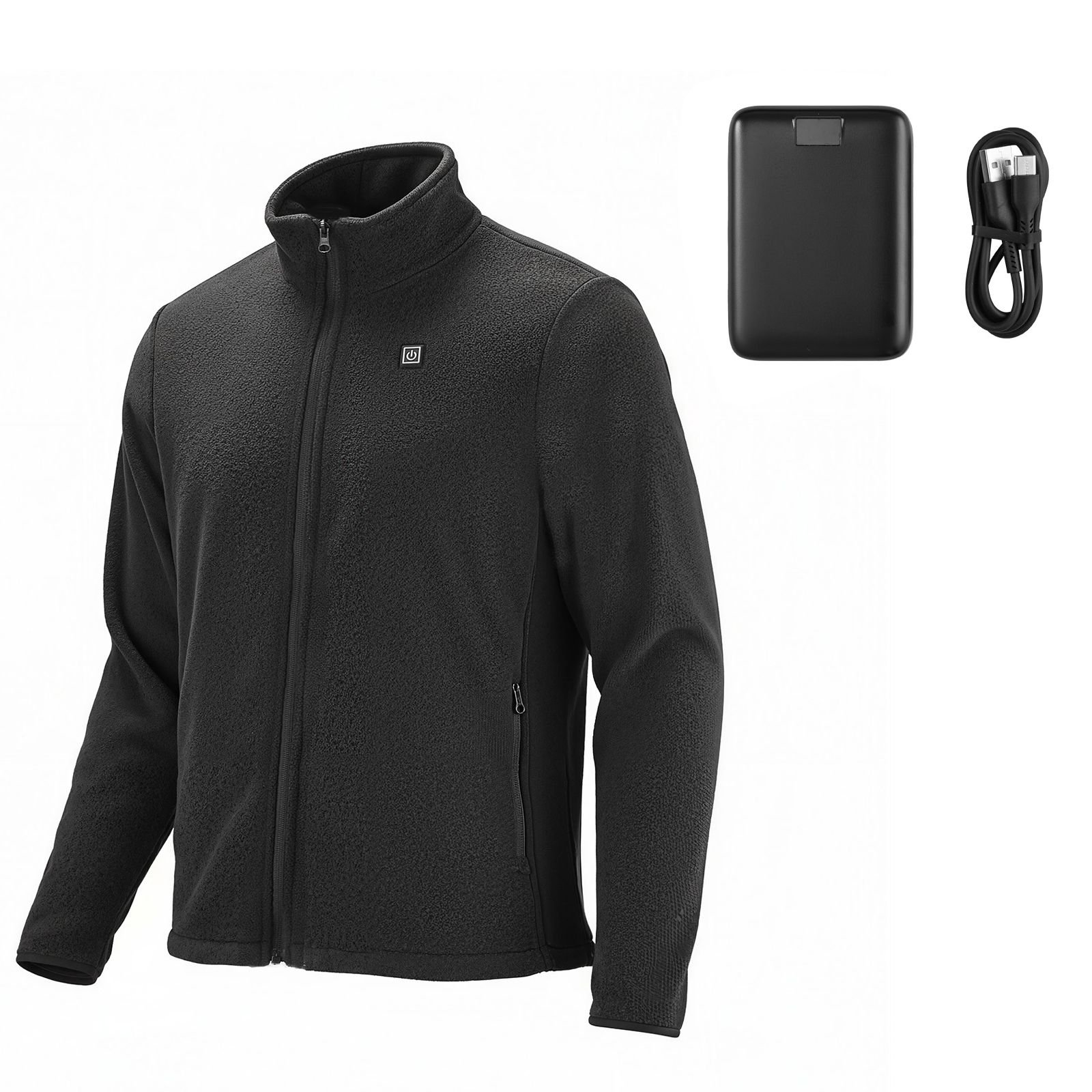 heated fleece jacket for men, heated sweatshirt with 7.4v 16000mah rechargeable power bank pack, 6 heating zones, 3 temp levels, 3h/6h/10h warmth, for winter outdoor camping, black, xl size