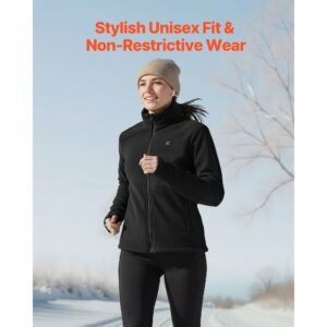 heated fleece jacket for women, heated sweatshirt with 7.4v 16000mah rechargeable power bank pack, 6 heating zones, 3 temp levels, 3h/6h/10h warmth, for winter outdoor camping, black, l size