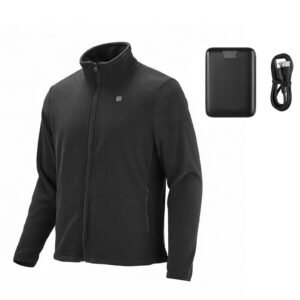 Heated Fleece Jacket for Women, Heated Sweatshirt with 7.4V 16000mAh Rechargeable Power Bank Pack, 6 Heating Zones, 3 Temp Levels, 3h/6h/10h Warmth, for Winter Outdoor Camping, Black, XL Size