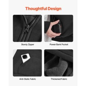 heated jacket hoodie for men women, heated sweatshirt unisex full zip with 7.4v 16000mah power bank pack, 5 heating zones, 3 temp levels, 4 8h warmth, for winter outdoor camping, black, l size