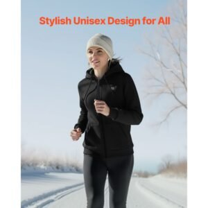 heated jacket hoodie for men women, heated sweatshirt unisex full zip with 7.4v 16000mah power bank pack, 5 heating zones, 3 temp levels, 4 8h warmth, for winter outdoor camping, black, xl size