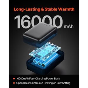 heated jacket hoodie for men women, heated sweatshirt unisex full zip with 7.4v 16000mah power bank pack, 5 heating zones, 3 temp levels, 4 8h warmth, for winter outdoor camping, black, xxl size