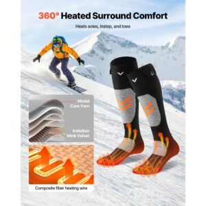 heated socks, 5000mah battery powered, rechargeable heating socks with 4 heating levels, electric heated sock with app control for men women, foot warmer for hunting riding camping hiking
