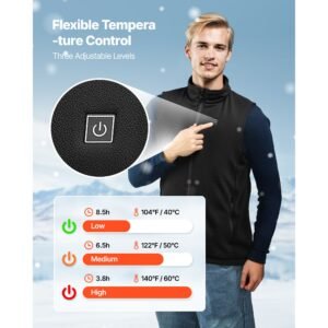 heated vest, men electric heating vest with 16000 mah battery pack, 6 heating zones lightweight rechargeable winter vest with 3 levels, for outdoor hiking camping fishing skiing, size m