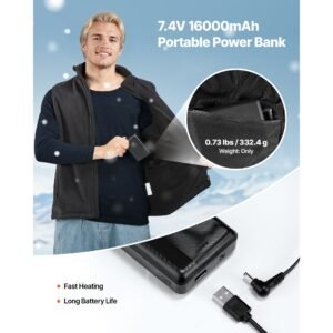 heated vest, men electric heating vest with 16000 mah battery pack, 6 heating zones lightweight rechargeable winter vest with 3 levels, for outdoor hiking camping fishing skiing, size m