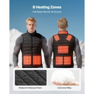 heated vest, men electric heating vest with 16000 mah battery pack, 8 heating zones lightweight rechargeable winter vest with 3 levels, for outdoor hiking camping fishing skiing, size m