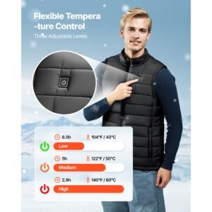 heated vest, men electric heating vest with 16000 mah battery pack, 8 heating zones lightweight rechargeable winter vest with 3 levels, for outdoor hiking camping fishing skiing, size m