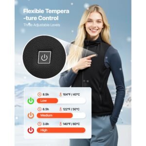 heated vest, women electric heating vest with 16000 mah battery pack, 6 heating zones lightweight rechargeable winter vest with 3 levels, for outdoor hiking camping fishing skiing, size m