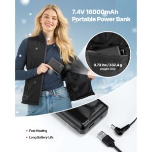 heated vest, women electric heating vest with 16000 mah battery pack, 6 heating zones lightweight rechargeable winter vest with 3 levels, for outdoor hiking camping fishing skiing, size m