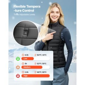 heated vest, women electric heating vest with 16000 mah battery pack, 8 heating zones lightweight rechargeable winter vest with 3 levels, for outdoor hiking camping fishing skiing, size l