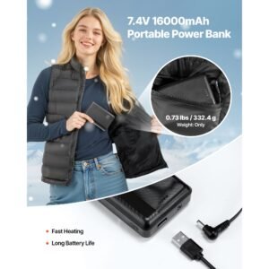 heated vest, women electric heating vest with 16000 mah battery pack, 8 heating zones lightweight rechargeable winter vest with 3 levels, for outdoor hiking camping fishing skiing, size l