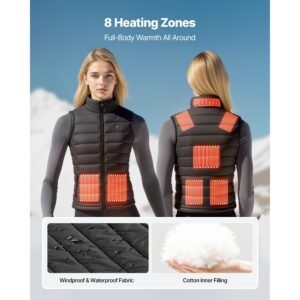 heated vest, women electric heating vest with 16000 mah battery pack, 8 heating zones lightweight rechargeable winter vest with 3 levels, for outdoor hiking camping fishing skiing, size s